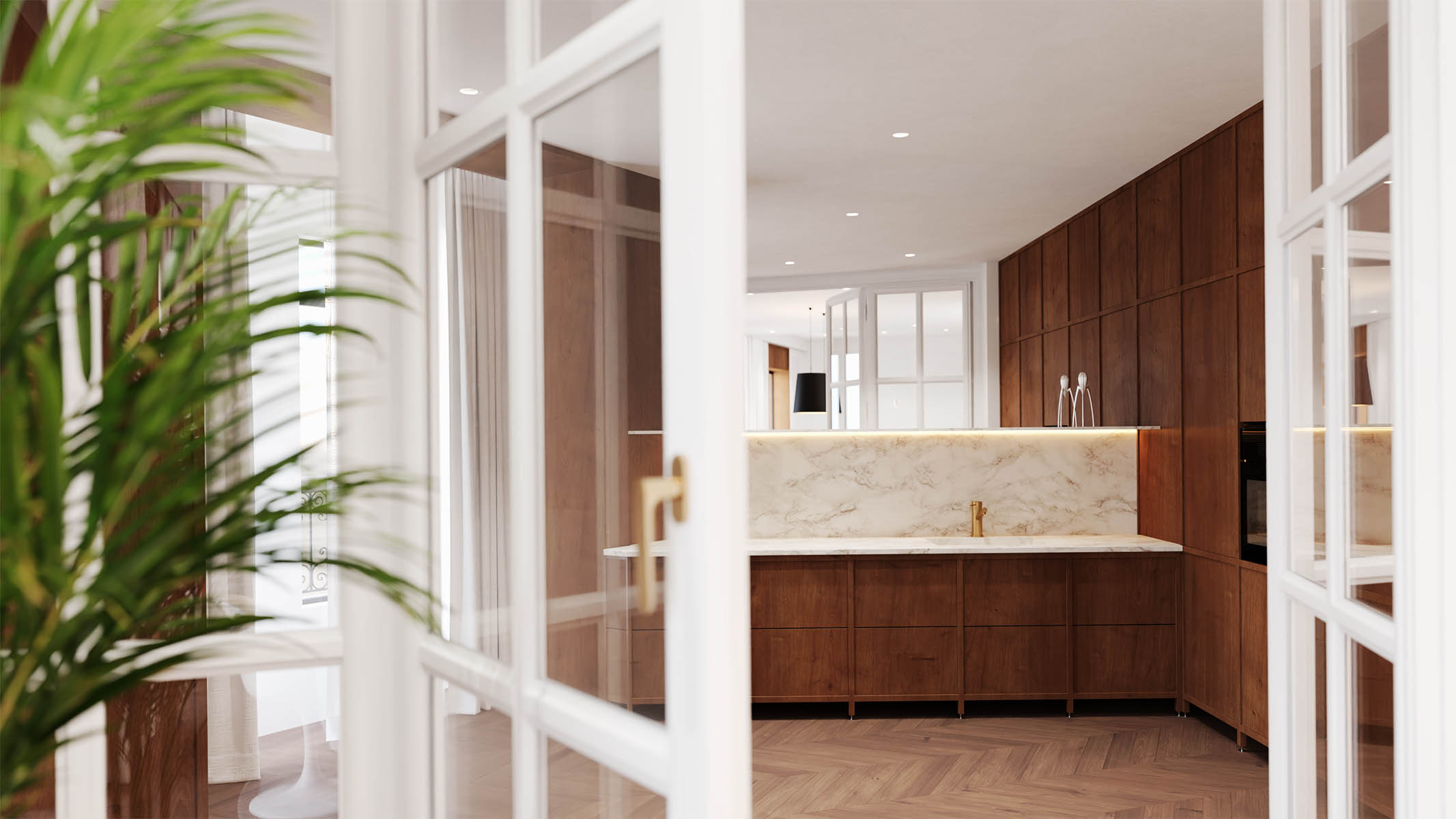 Retiro View residences kitchen with refined stone finishes