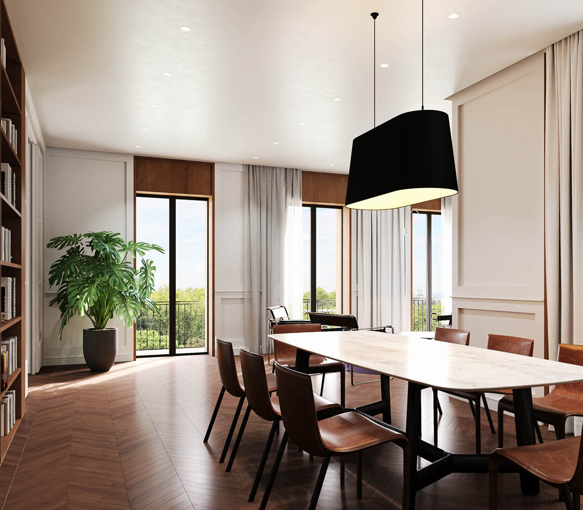 Retiro View open-plan living room and dining area